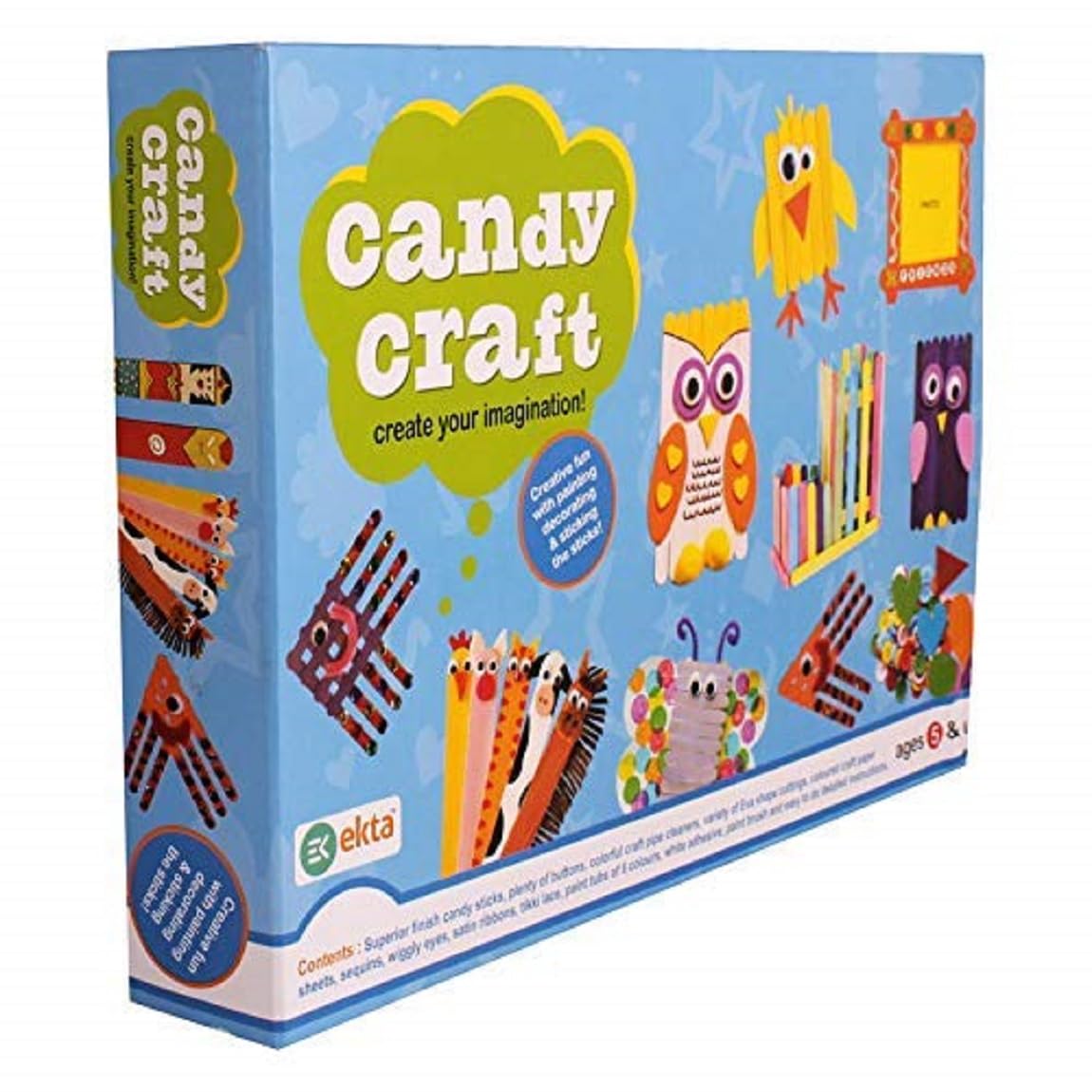 Marketing Candy Craft with Candy Sticks, Buttons, Pipe Cleaners, Paper Sheets, Sequins | Indoor Game for Kids|DIY Craft Kit | Wood | Wood Crafting Kit for Kids Craft Kit,Art