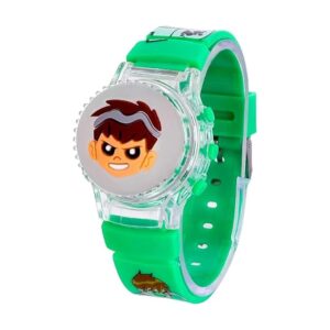 ilicone Kids Digital Watch with Spinner and Led Lights, Revolving Cap, Cartoon Printed Strap, for Boys & Girls, Random Color, Age:4-12 Years