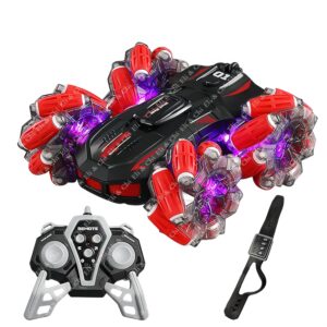 4WD Double-Sided RC Stunt Car for Kids: 360° Drift, Remote Control Racing, Rechargeable, Watch Gesture Control, Smoke & Mist Effect