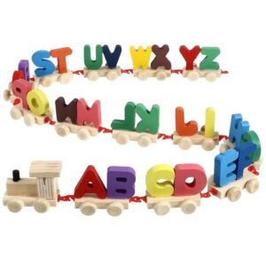 Multicolored Wooden Alphabets Train|ABCD 26 Characters Railwaycar| ABCD Train Toy|English Alphabet Letters Building Blocks|Montessori Activity Toys|A-Z Toy Train