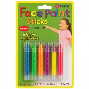 Face Paint Sticks for Kids – 6 Neon Bright Colors, Non-Toxic Push-Up Body Paint Crayons, Easy to Apply & Wash, Face Painting Kit for Parties, Festivals, Halloween, Cosplay, Makeup Fun