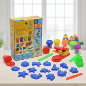 Dough Play Station Set with Molds, Tools & Colorful Containers, Non-Toxic Modeling Clay Kit, Creative Educational Toy for Kids Boys Girls, 20 Pieces